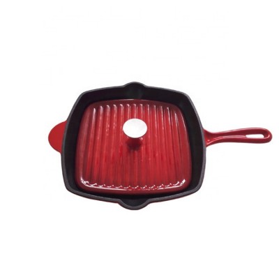 High quality home kitchen cooking red food square cookware skillet frying pan cast iron cookware