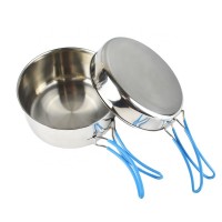 outdoor stainless steel cookware pot frying pan For camping hiking with handle