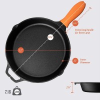 Amazon Cast Iron Skillet 10 Inch | EXTRA LONG HANDLE For Better Grip | Cast Iron Pan For Frying, Cooking, Baking On Induction